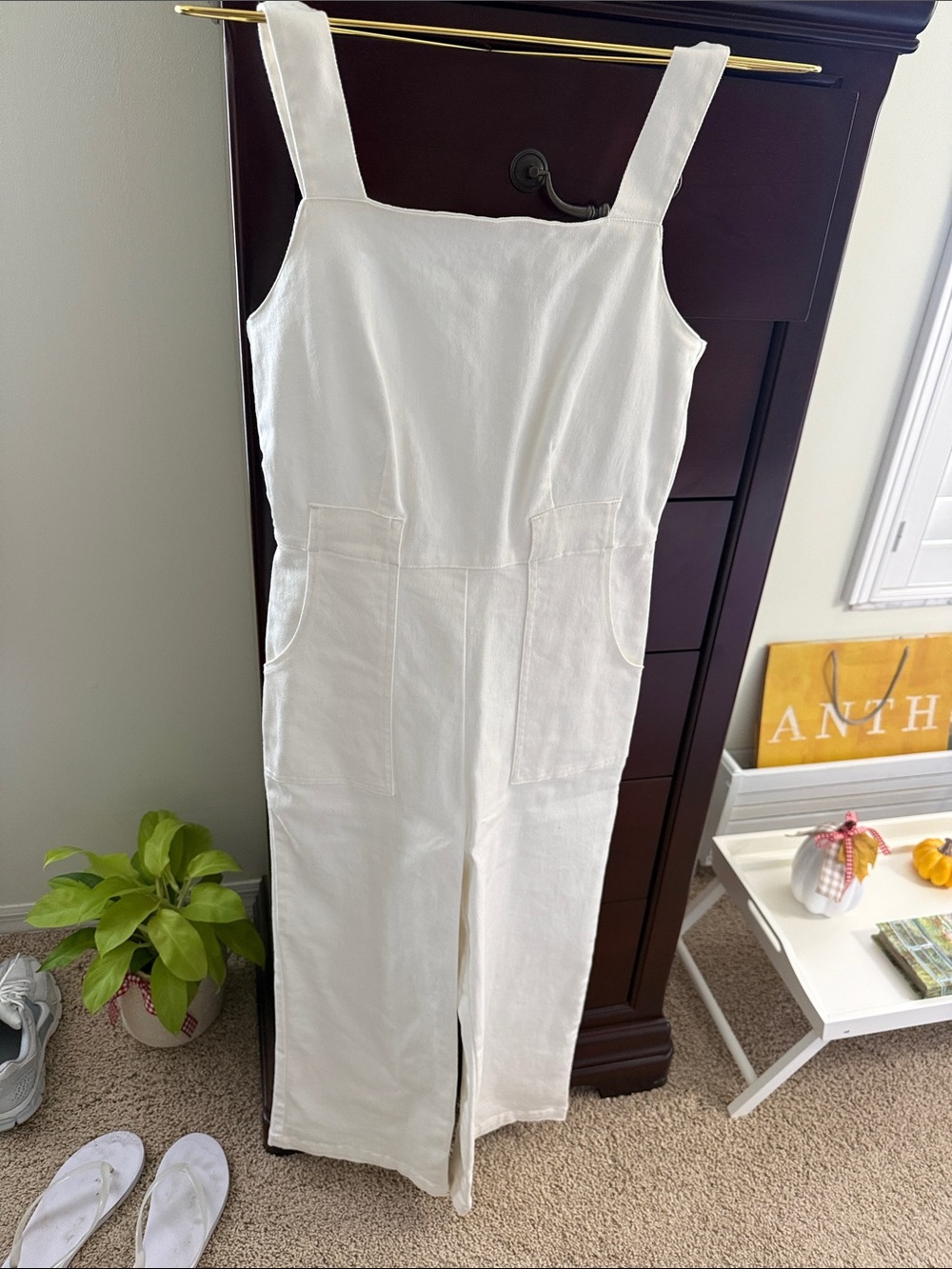 Copper Key White Square-Neck Wide-Strap Jumpsuit